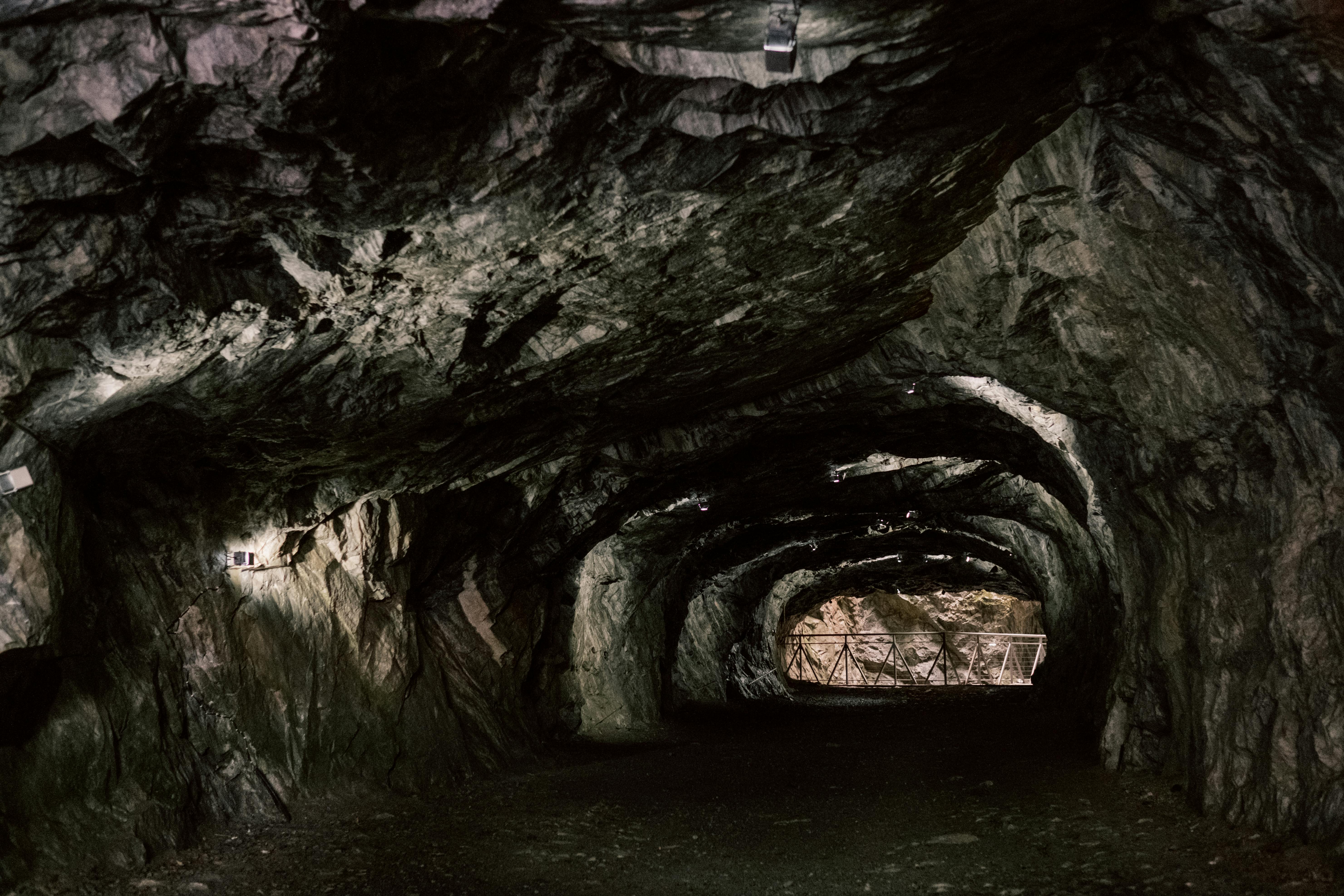 Underground mining tunnel with wooden staircase